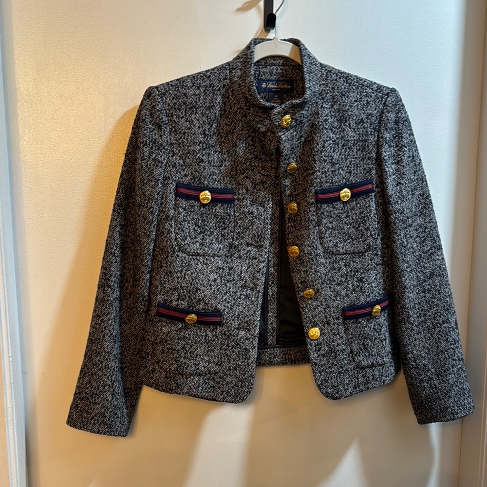 Brooks Brothers Navy Tweed Blazer with Gold Buttons